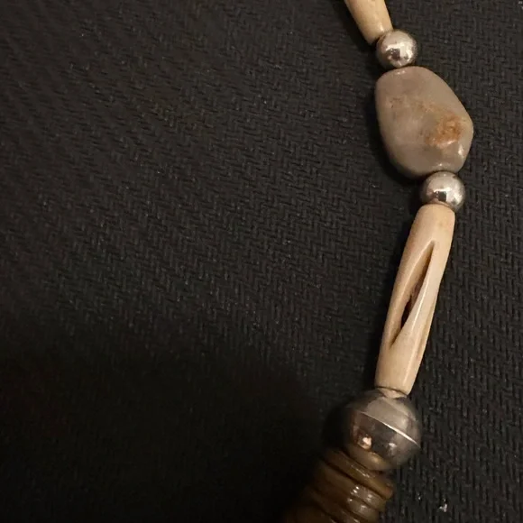 Hand Crafted One of a Kind Jasper/Shell/Bone/Turquoise-Sterling Silver Necklace - Picture 3 of 4